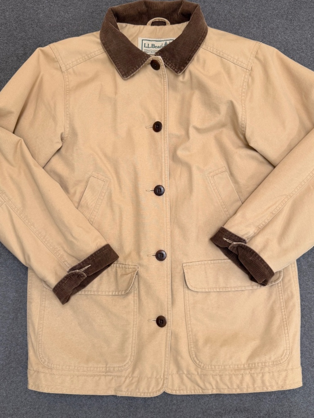 Vintage L.L.Bean Womens S 0WY28 Tan Barn Coat Thinsulate Canvas Corduroy Collar